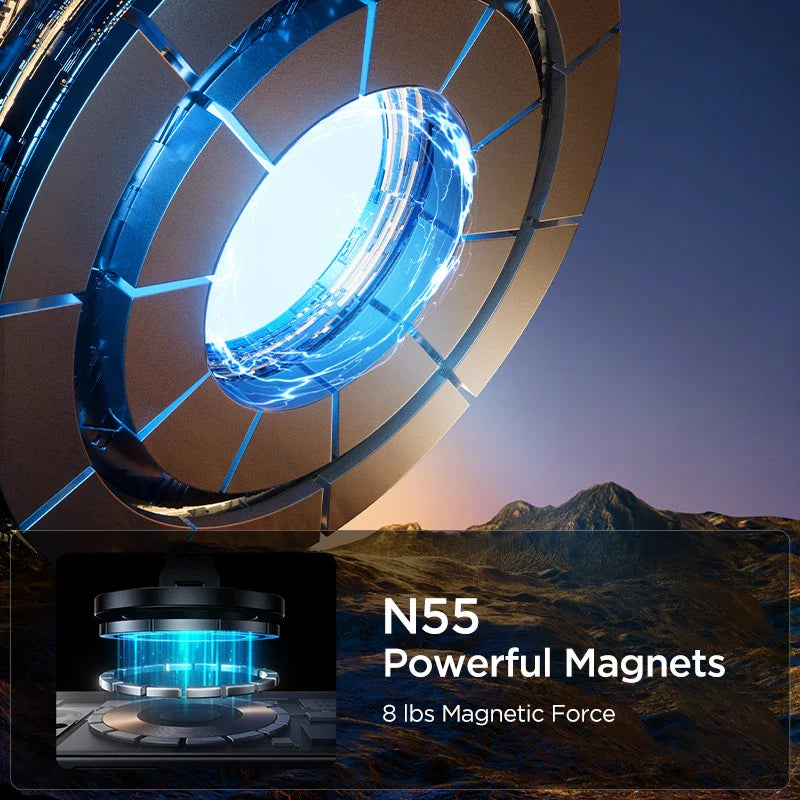 Magnetic field display with N55 magnets and mountain background