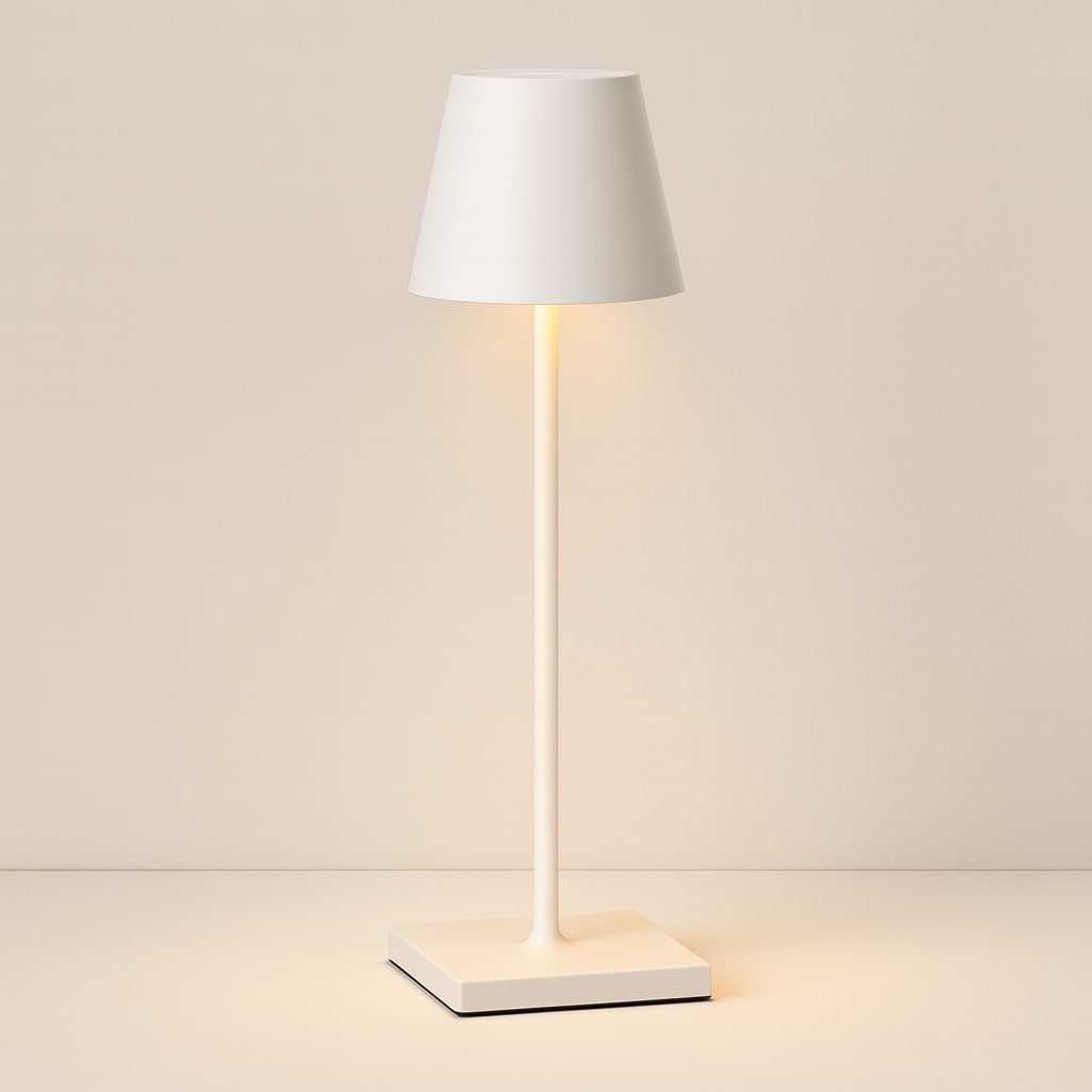 White floor lamp with a square base on a beige background