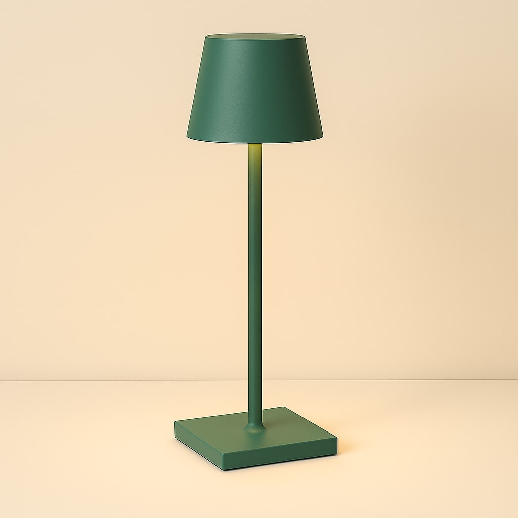 Green table lamp on a beige background