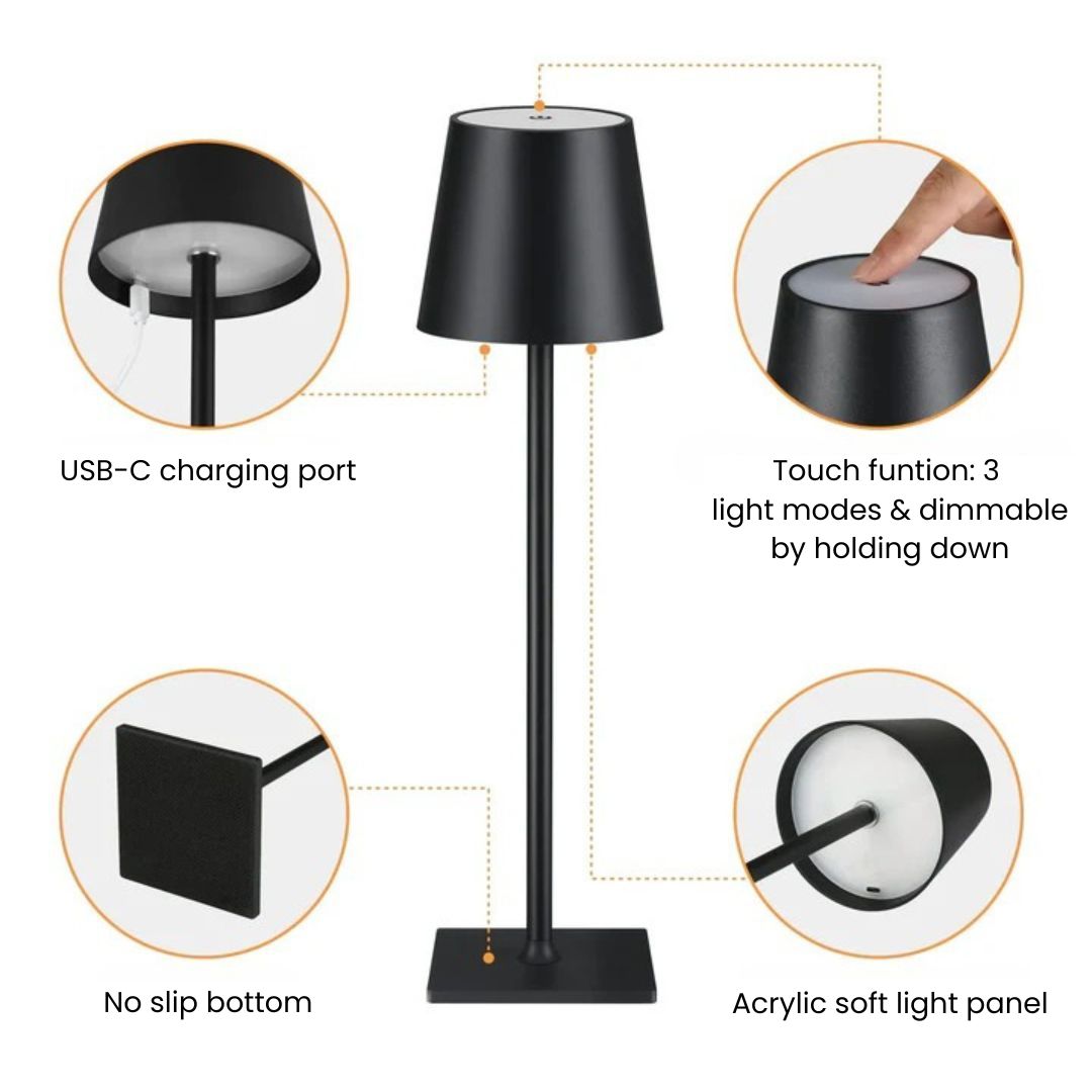Cordless Table Lamp | Rechargeable & Portable Touch Light | LumiLoft
