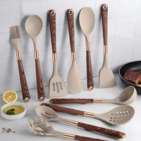 Kitchen Wood & Silicone Utensils Set | 10 Pieces Premium Kitchen Set | Cookira